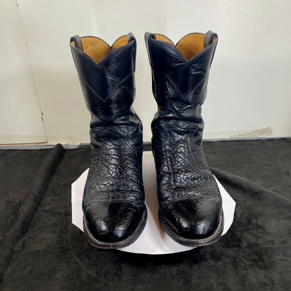 Rare, Men's 8.5EE Justin Black Roper Bull Hide Leather Boots, Made in USA, - Picture 1 of 11